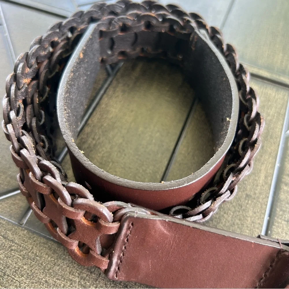 Antonio Melani ladies genuine leather braided boho belt size medium gold buckle